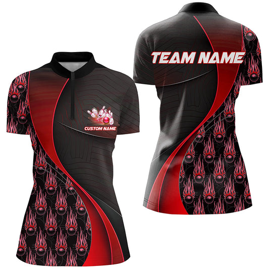 Flame Bowling Ball Pattern Custom Bowling Shirts For Women, Bowling Team Jerseys | Red IPHW6497