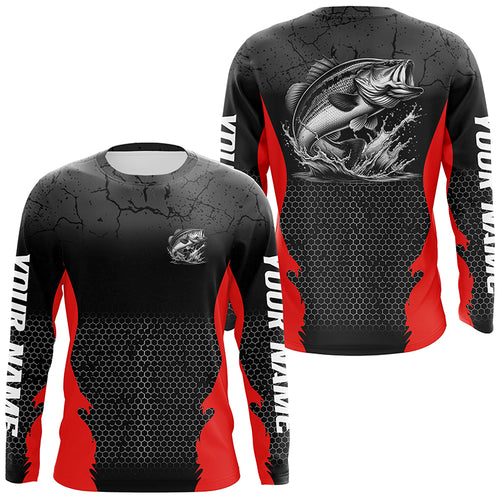 Personalized Largemouth Bass Fishing Jerseys, Bass Long Sleeve Tournament Fishing Shirts |Red IPHW6663