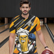 Load image into Gallery viewer, Custom Black And Yellow Funny Beer Bowling Men Polo Shirts, Angry Beer Glass Bowling Jersey IPHW8933