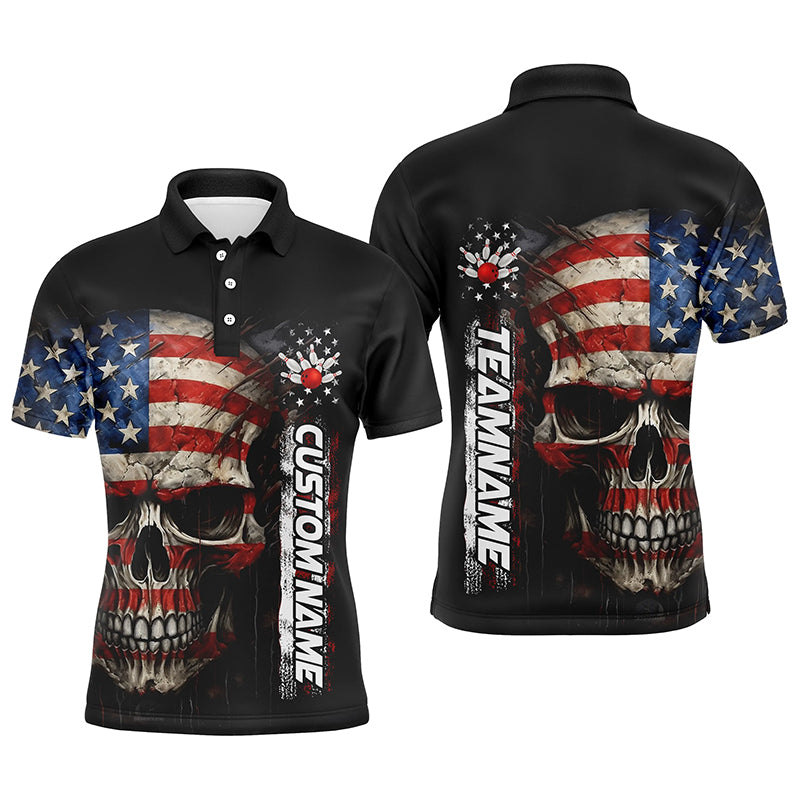 Personalized Skull Bowling Shirt For Men Custom Team'S Name American Flag Bowler Jersey IPHW5158