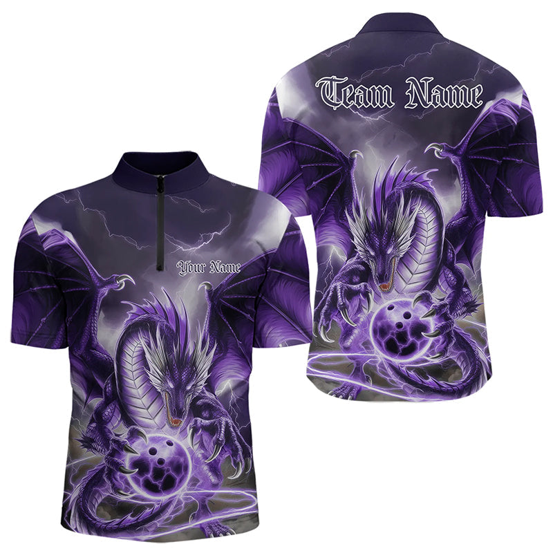 Purple Thunder Lightning Custom Dragon Bowling Quarter-Zip Shirts For Men, Bowling Team Uniform IPHW8256