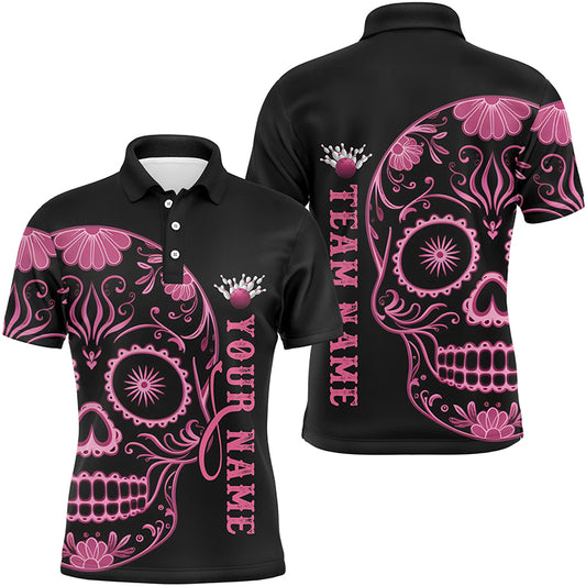 Pink Sugar Skull Tattoo Custom Unisex Team Bowling Polo Shirts, Halloween Team Bowling Jerseys IPHW6712