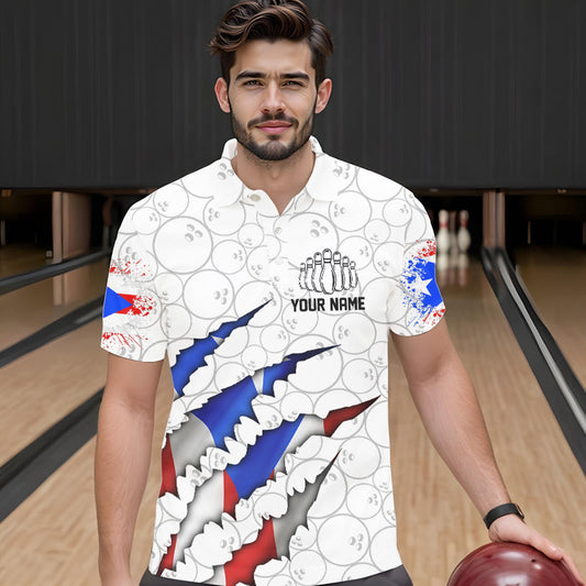 Personalized Puerto Rico Flag Bowling Polo Shirts For Men, Puerto Rico Bowling Jerseys IPHW8725