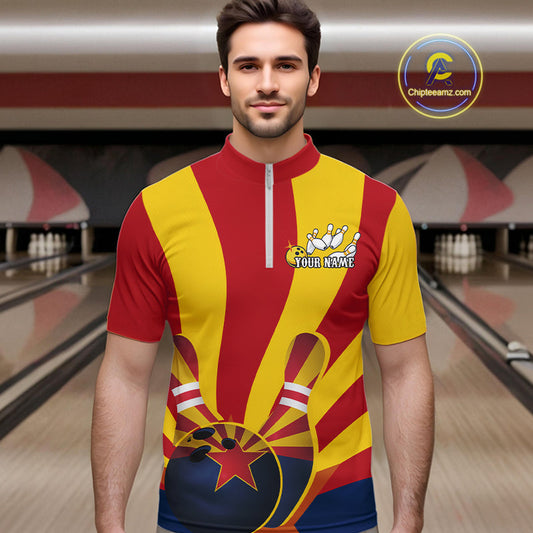 Custom Arizona State Flag Bowling Team Quarter-Zip Shirts For Men, Bowling League Shirt IPHW9266