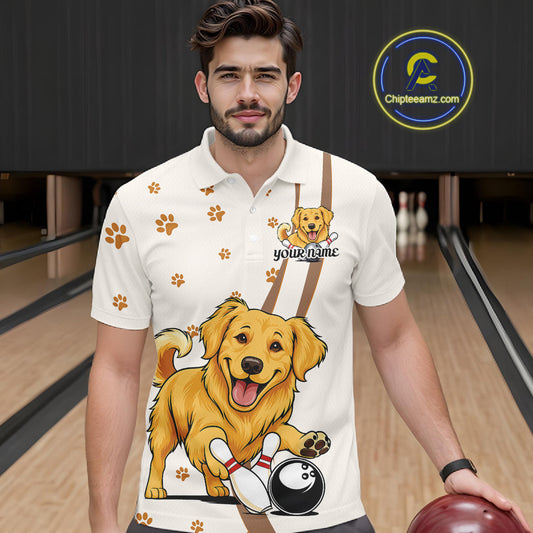 Custom Funny Golden Retriever Dog Men Bowling Team Shirt, Dog Lovers Bowling Uniform IPHW10209