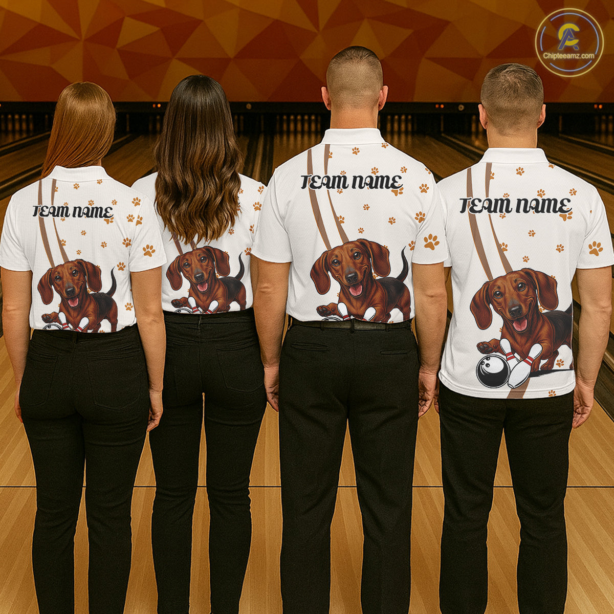 Custom Funny Dachshund Dog Men Bowling Team Shirt, Dog Lovers Bowling Uniform IPHW10213