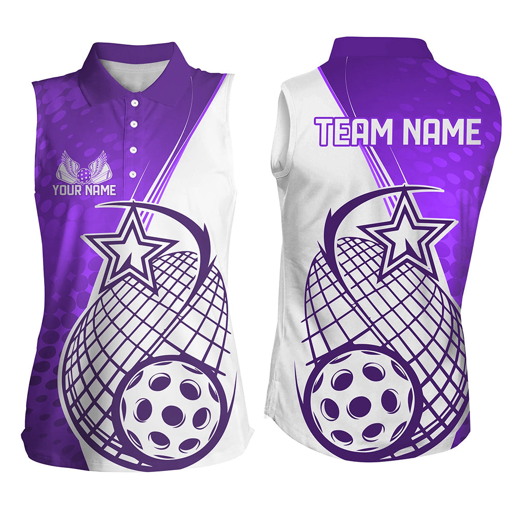 Custom Purple Pickleball Women's Sleeveless Polo Shirts, Pickleball Tournament Team Shirt IPHW8113