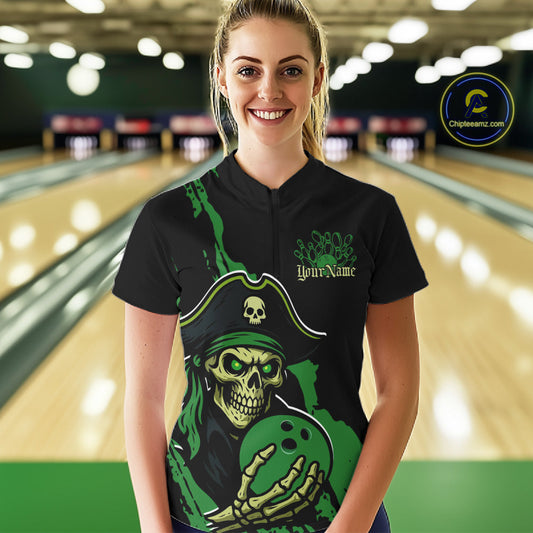 Custom Black And Green Pirate Bowling Women Shirt, Pirate Bowling Team Jerseys IPHW10711