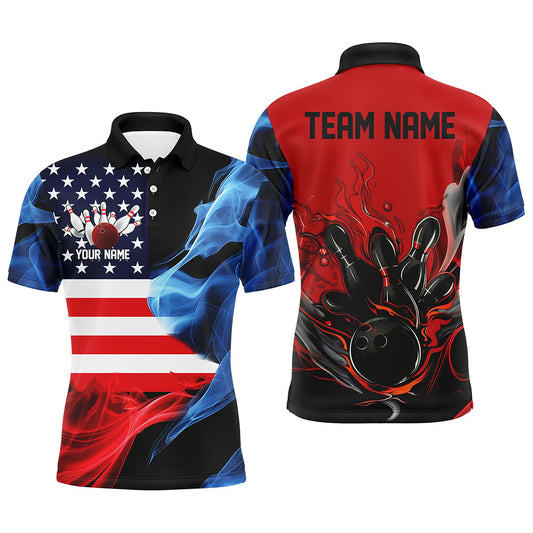 Red White And Blue American Flag Custom US Bowling Shirts For Men, Patriotic Bowling Team Shirt IPHW7727