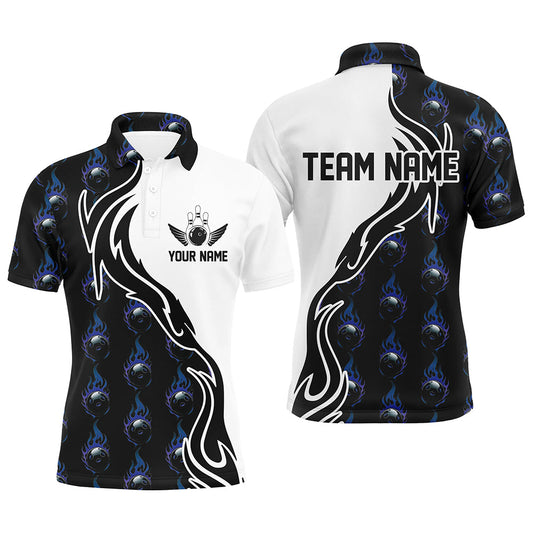 Blue Flame Bowling Ball Men'S Bowling Polo Shirt, Custom Bowling Jerseys With Team Name IPHW6948