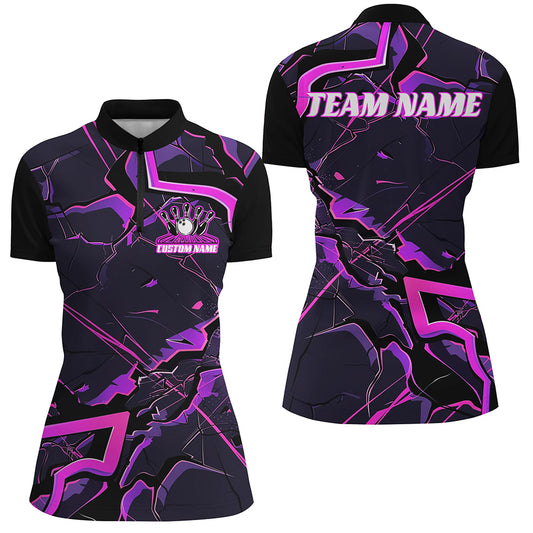 Pink And Purple Custom Bowling Team Shirts For Women, Bowling Tournament Outfits IPHW6470