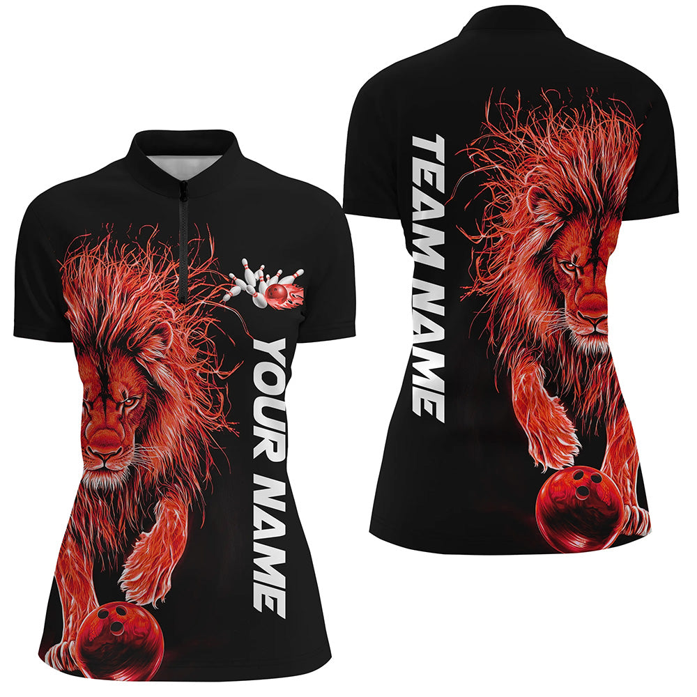Red Lion Custom Bowling Short Sleeve Shirts For Women, Lion Bowling Team Shirt Outfits IPHW7528