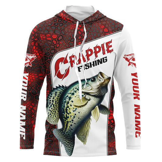 Custom Red Camo Crappie Fishing Jerseys, Crappie Fishing Long Sleeve Tournament Shirts Fishing Gifts IPHW6667
