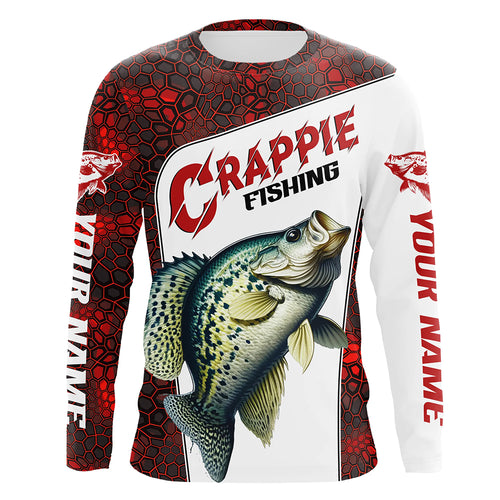 Custom Red Camo Crappie Fishing Jerseys, Crappie Fishing Long Sleeve Tournament Shirts Fishing Gifts IPHW6667