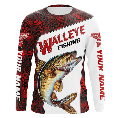 Custom Red Camo Walleye Fishing Jerseys, Walleye Fishing Long Sleeve Tournament Shirts Fishing Gifts IPHW6668