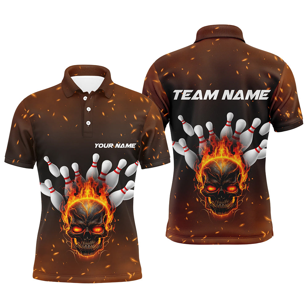 Flame Skull Custom Bowling Shirts For Men, Skull Team Bowling Jersey Bowling Team Shirt IPHW5143
