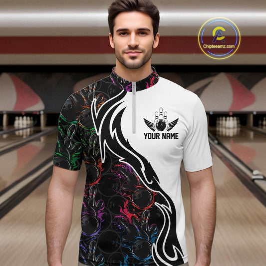 Custom Colorful Flame Bowling Team Shirts, Bowling League Shirt Men Bowling Jersey IPHW10548