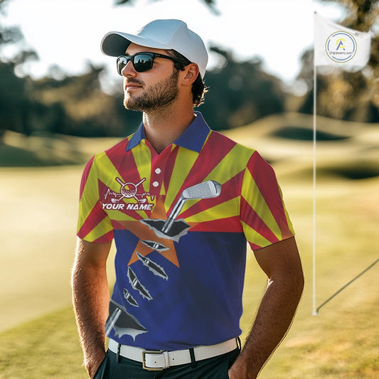 Custom Arizona State Flag Golf Club Patriotic Golf Team Shirt For Men, Golfer Outfits IPHW10583