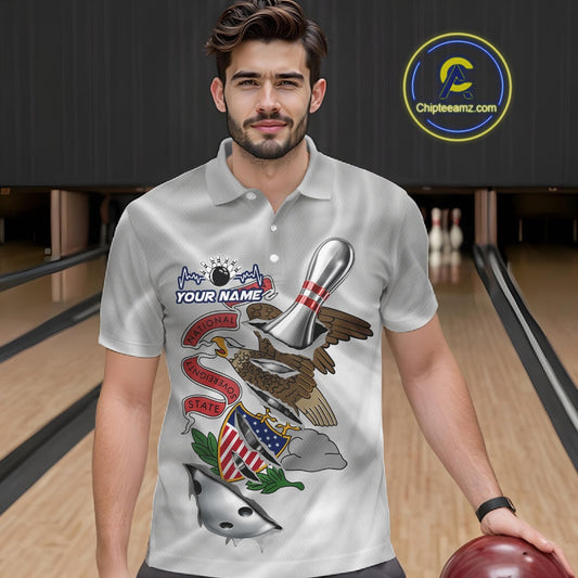 Custom Illinois State Flag Silver Bowling Ball And Pin Patriotic Bowling Shirts For Men IPHW10591