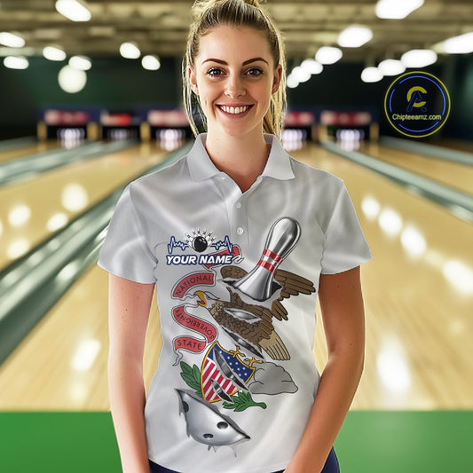 Custom Illinois State Flag Silver Bowling Ball And Pin Patriotic Bowling Shirts For Women IPHW10591