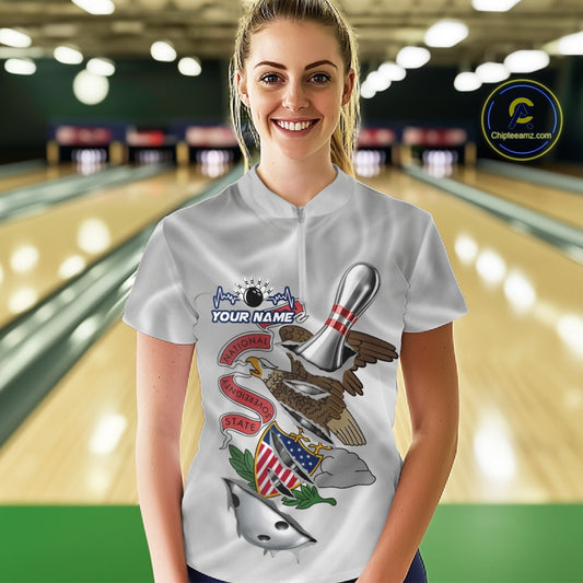 Custom Illinois State Flag Silver Bowling Ball And Pin Patriotic Bowling Shirt For Women IPHW10591