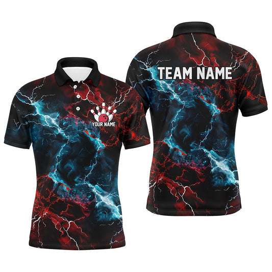 Blue And Red Thunder Lightning Custom Bowling Uniforms, Patriotic Bowling Shirts For Men IPHW7316