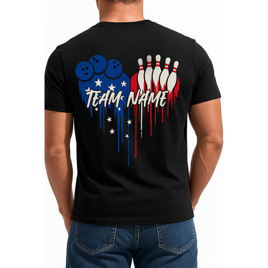 Custom Bowling T-Shirts For Men, Dripping American Flag Heart Patriotic Design IPHW9070