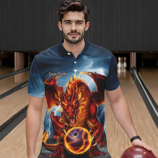 Custom Blue Thunder Lightning Flame Dragon Bowling Polo Team Shirts For Men IPHW8306