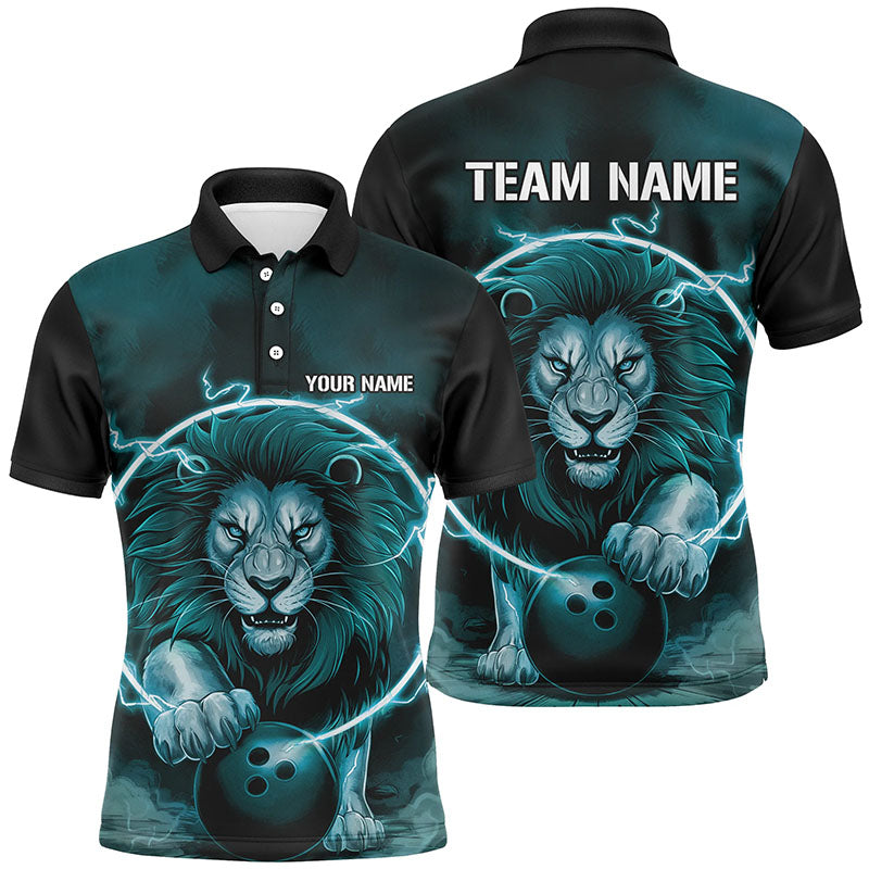 Custom Lion Bowling Polo Shirts For Men, Personalized Bowling Shirts Bowling Uniform | Blue IPHW6774