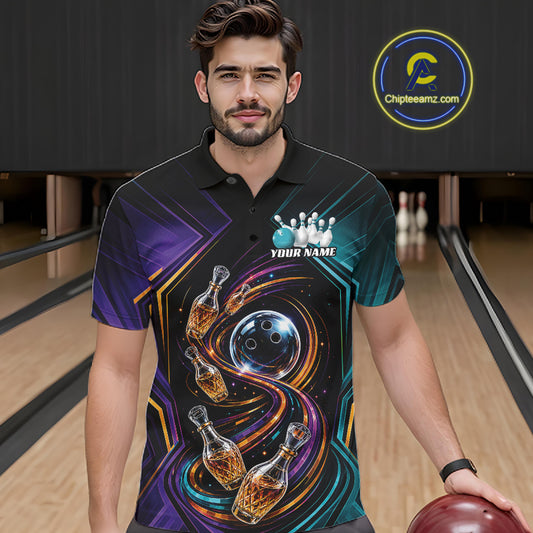 Custom Colorful Wine Bowling Men Polo Shirts, Wine Lovers Bowling Team Jersey IPHW11830