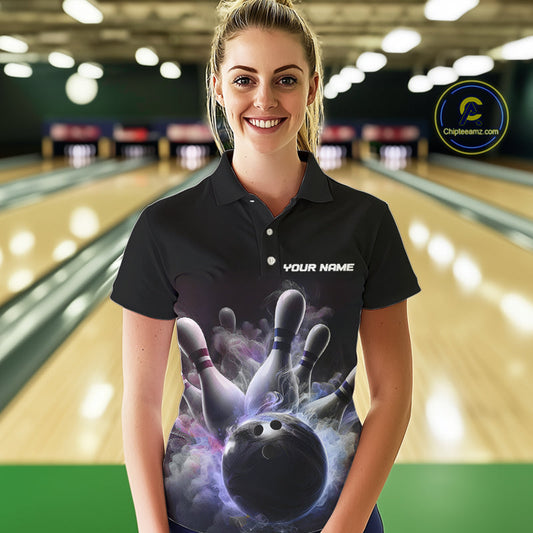 Custom Women Bowling Polo Shirts Smoke Bowling Team Jerseys Strike Bowling Shirts IPHW5402