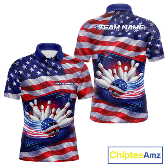 Custom Patriotic US Flag Bowling Team Shirts, 4Th Of July Bowling League Shirt Freedom Bowling Jerseys IPHW10426