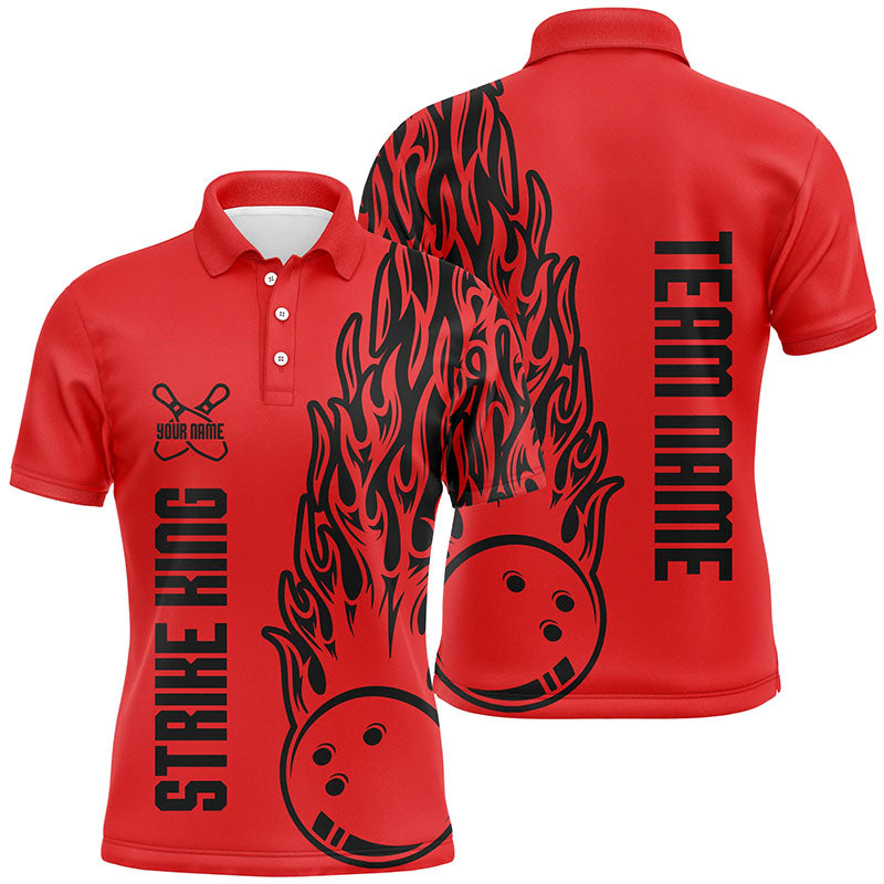Bowling Shirts For Men Custom Team Name Strike King Flaming Team Bowling Shirts | Red IPHW4975