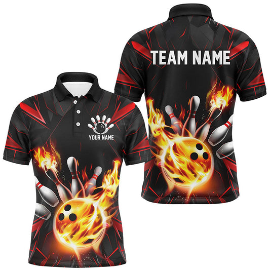 Red And Black Custom Flame Bowling Shirts For Men, Custom Bowling Team Shirts Outfits IPHW7177