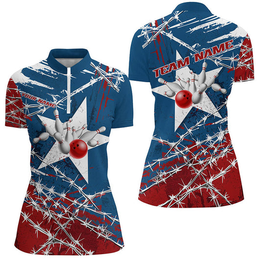 Custom Texas Ladies Bowling Shirt, Barbed Wire Texas Star Bowling Team Shirt Bowler Outfit IPHW7549