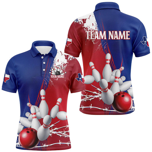 Custom Texas Bowling Shirts For Men, Barbed Wire Texas Flag Bowling Team Shirt Bowler Outfit IPHW7550