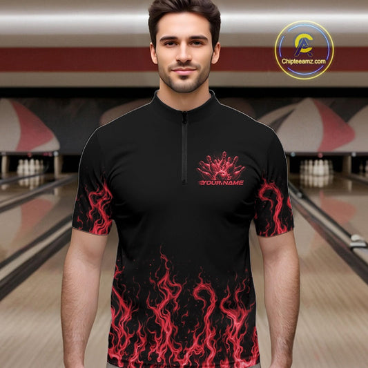 Custom Red Flame Skull Bowling Team Shirts For Men, Halloween Bowling Jerseys IPHW10553