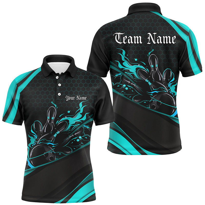 Custom Blue Flame Bowling Shirts For Men, Bowling League Bowling Team Shirts Bowlers Outfit IPHW7270