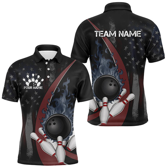 Us Bowling American Flag Custom Patriotic Bowling Shirt For Men, Flame Bowling League Shirts IPHW7278