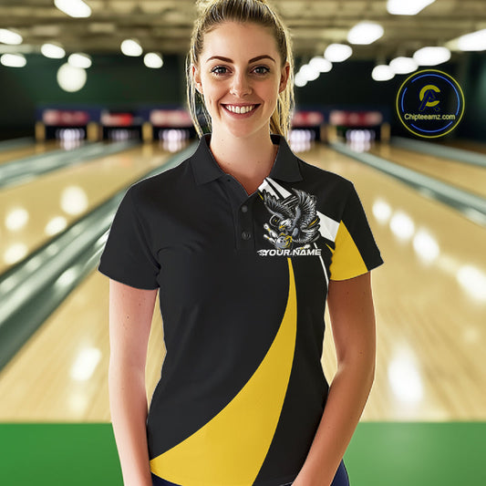 Custom Black And Yellow Eagle Bowling Jerseys, Eagle Bowling League Shirt Team Uniform IPHW10813