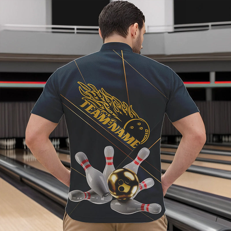 Custom Golden Bowling Shirts For Men, Flame Bowling Team Shirts Bowling Uniform IPHW7335