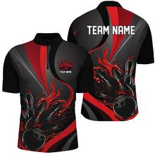 Load image into Gallery viewer, Red And Black Flame Bowling Team Shirts, Strike Bowling Short Sleeve Quarter Zip Shirts For Men IPHW6755