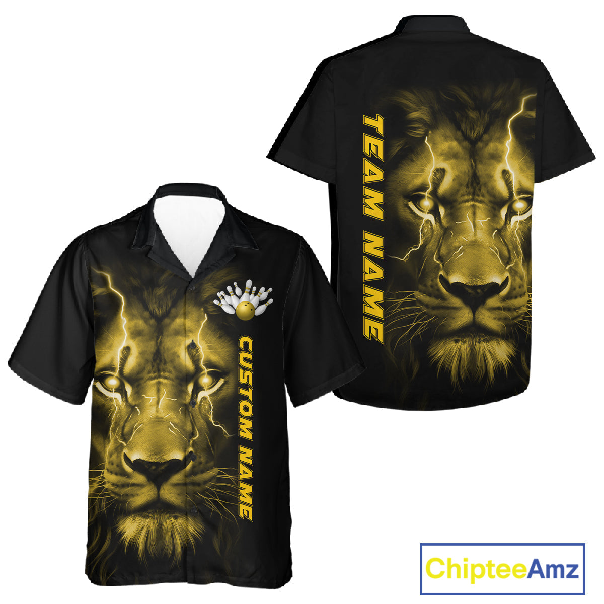 Custom Yellow Thunder Lightning Lion Bowling Shirt For Men And Women, Lion Bowling Team Jerseys IPHW10668
