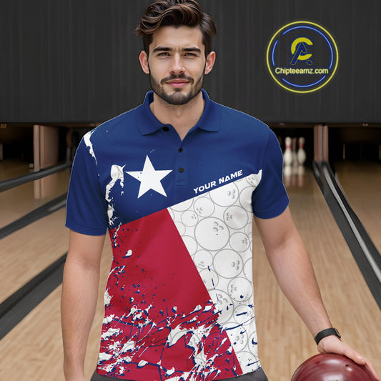 Custom Texas Flag Bowling Team Men Polo Shirts, Texas Bowling League Shirt Team Uniform IPHW9632