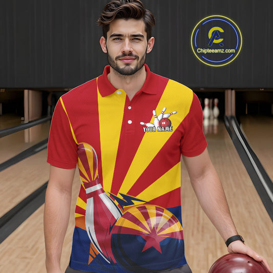 Custom Arizona Flag Bowling Team Polo Shirts For Men, Bowling Tournament Shirt IPHW9265