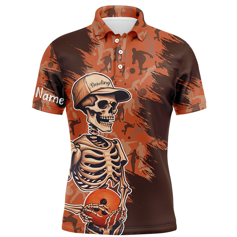 Custom orange camo bowling shirt for men – personalized team jersey front view