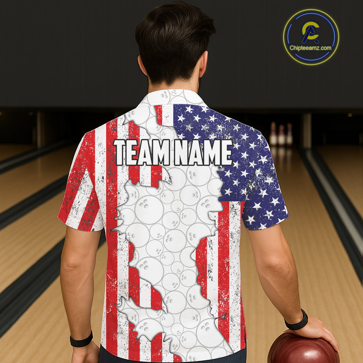 Personalized Red, White and Blue American Flag Bowling Team Hawaiian Shirt, Patriotic Bowling Gifts NQS11197