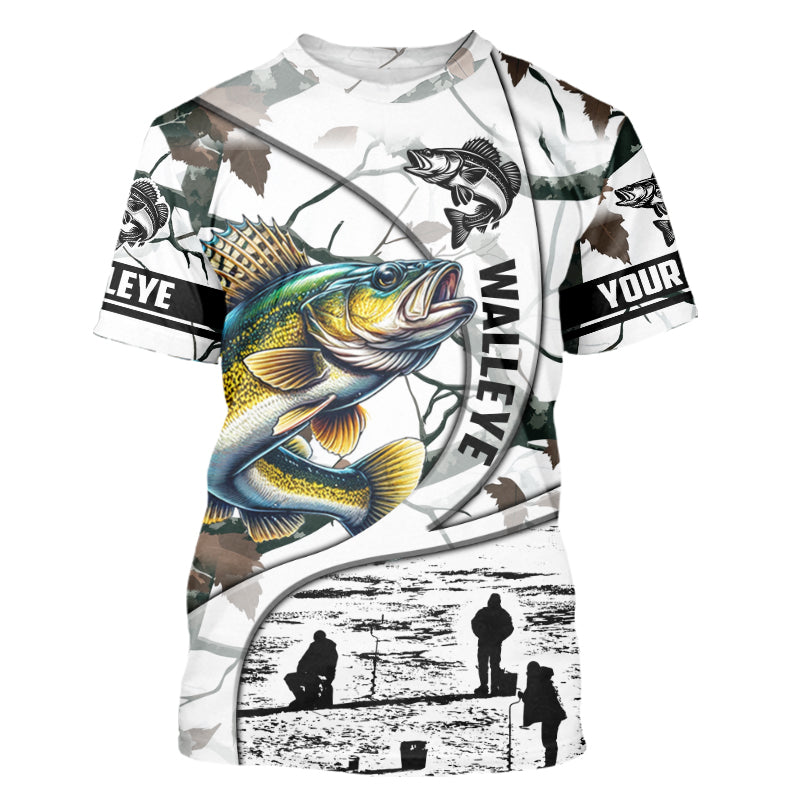 Ice fishing walleye winter camo ice fishing clothing Custom name fishing shirt, gift for fisherman NQS2590
