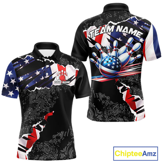 Custom bowling polo shirts, 1/4 zip shirts for men, US Flag patriotic team bowling league shirts NQS11409