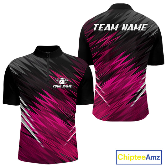Pink and Black Bowling Shirts For Men Custom Name and Team name Bowling Jerseys Bowlers Outfit NQS11001